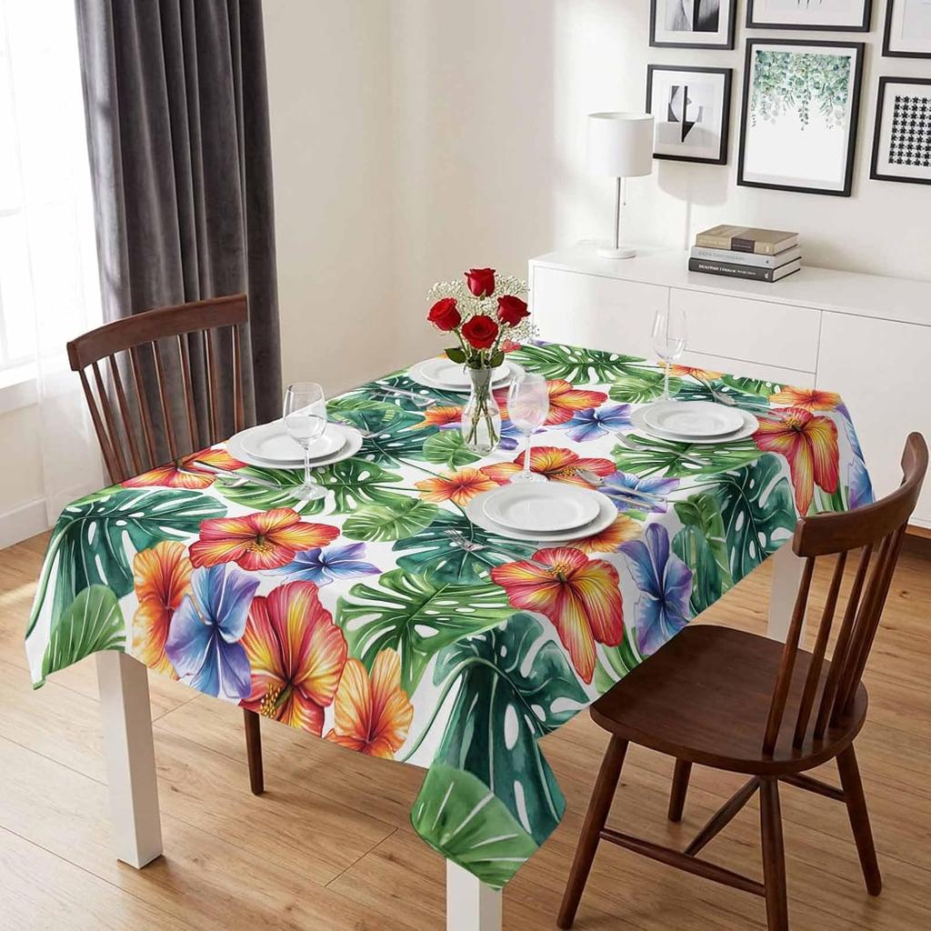 Summer Tropical Palm Leaves Flowers Print Tablecloth for Table Decor Watercolor Farmhouse Plants Kitchen Table Cloth Party Decor