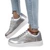 Fashion Shiny Silver Women Casual Shoes Leather Platform Sports Shoes Woman Glitter Bling Sneakers Black Flat Sneakers Skateboard Shoes