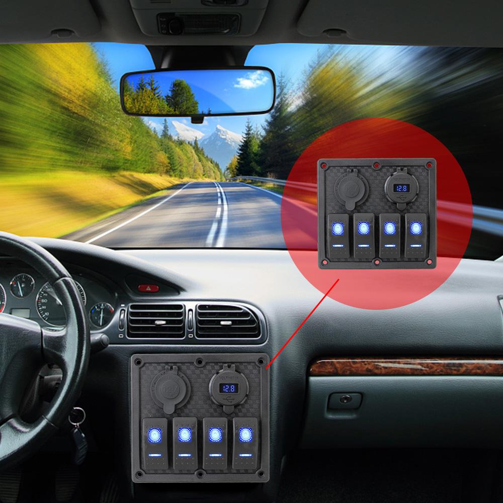 Circuit Digital Voltmeter For Car Auto Marine 4 Gang Switch Panel 5V 4.8A Dual USB Port