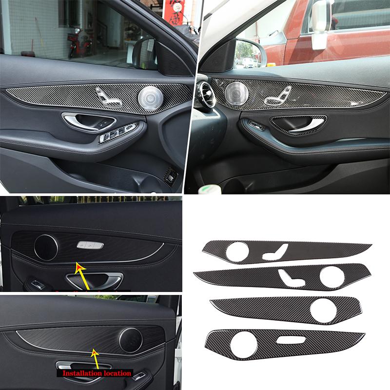 Soft Carbon Fiber For Mercedes Benz C GLC Class W205 2014- Interior Door Decoration Panel Cover Trims Car Accessories