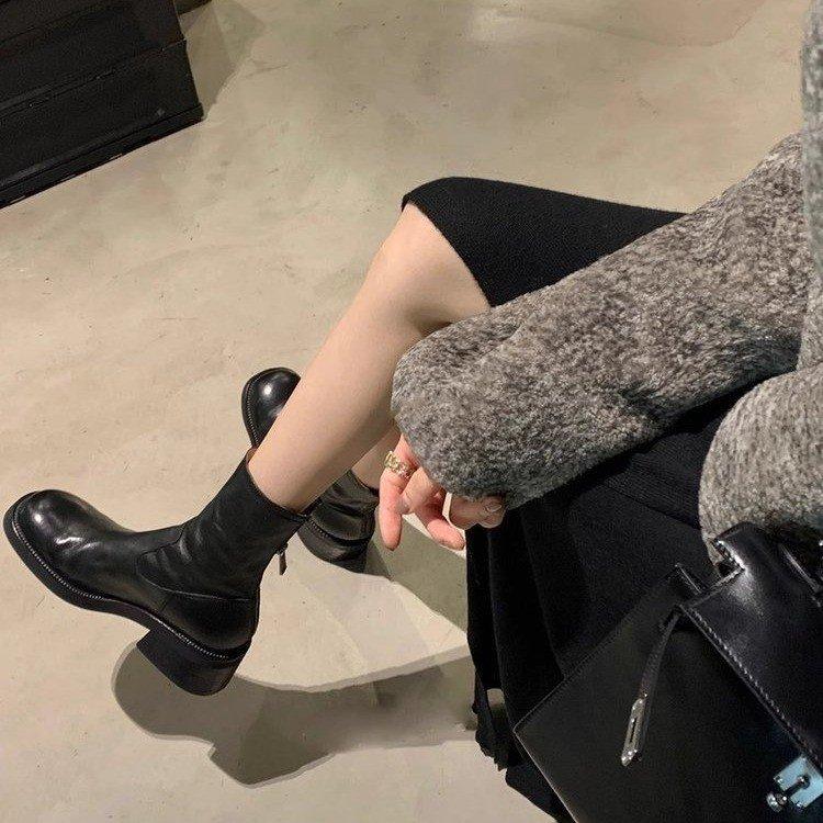 [Ushilai] French thick heel platform short boots women's spring 2025 new retro temperament versatile Martin boots