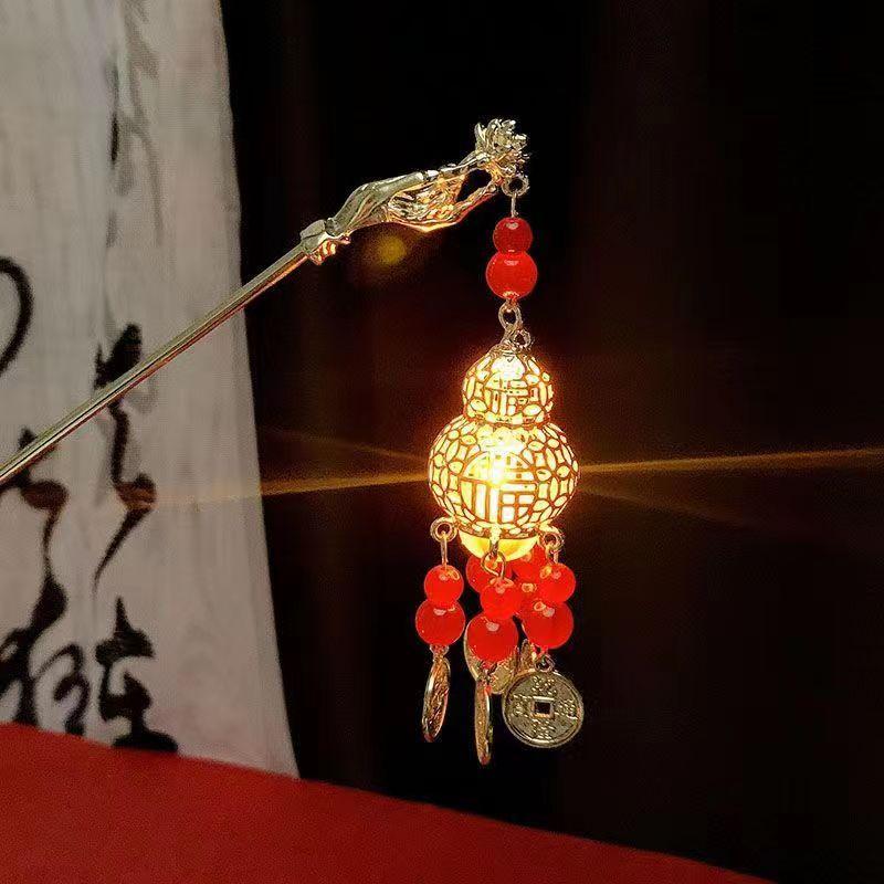 Épingle à Cheveux Fleur Lumineuse Pour Femmes Créative Lotus Émet Lumière Lanterne Gland Bâton à Cheveux Style Chinois Vintage Métal Accessoire de Cheveux