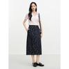 JUZUI Vintage Floral Jacquard Denim Midi Skirt