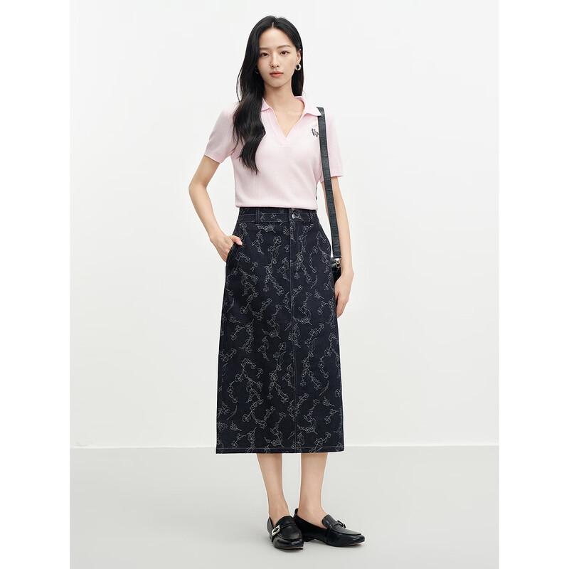 JUZUI Vintage Floral Jacquard Denim Midi Skirt