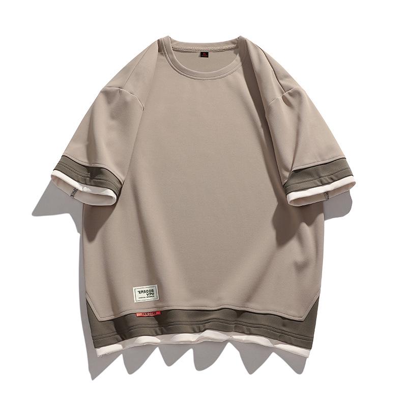 

Мужской большой модный топ из трех частей с короткими рукавами и цветными блоками 3XL