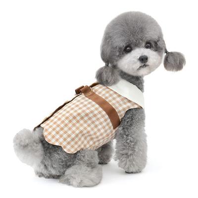 Junseong Simon Check Dog Harness Clothes, Brown