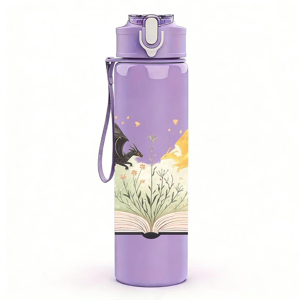 1PC Open Book Floral Magic Art Print 750ml Color Plastic Sports Water Bottle Leakproof Flip Straw Lid Suitable for Sports Office Home Use