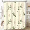Modern Floral Bathroom Shower Curtain Set Decorative Water-Proof Printing Home Bath Mat Cream Color With Green Branches And Red
