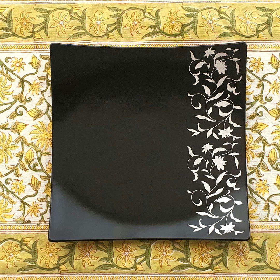 Used Lacquerware Kutaro Square Dish Art Deco Tame Black