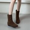 Korta stövlar dam nya stövlar 2025 nya höst- och vinterstövlar med rund tå damstövlar platt sula höjande korta stövlar nisch smala stövlar