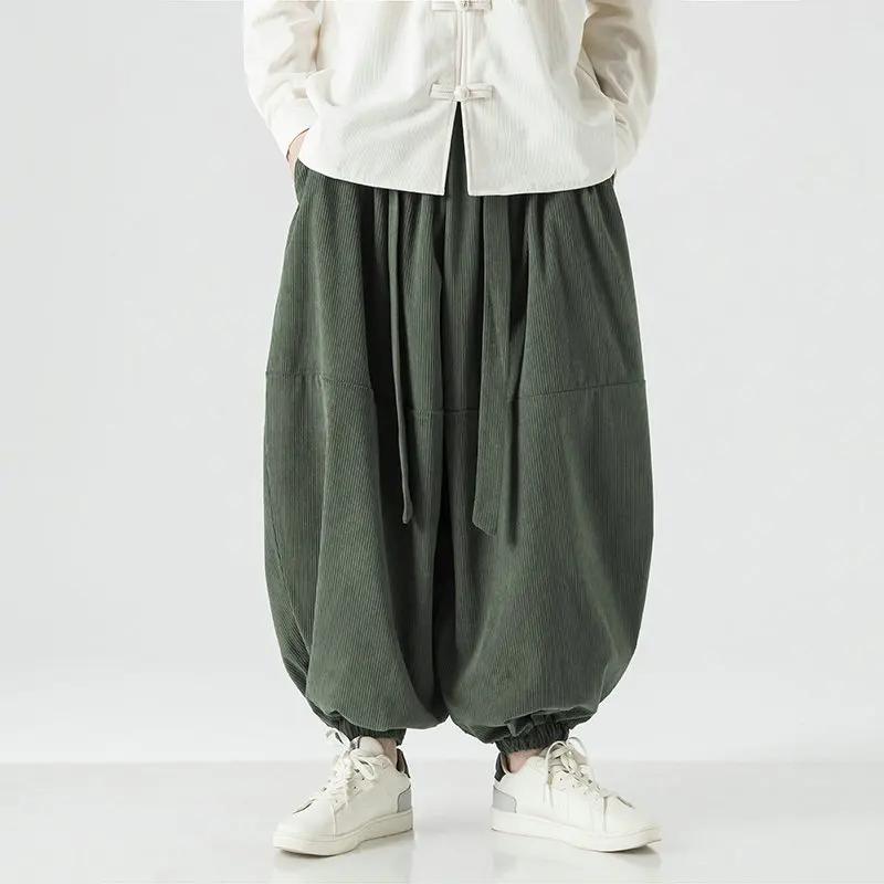 

Men Corduroy Pants Oversized Casual Autumn Wide Leg Trousers Streetwear Harem Pants Men Woman Elastic Waist Loose Pants 5XL зелений