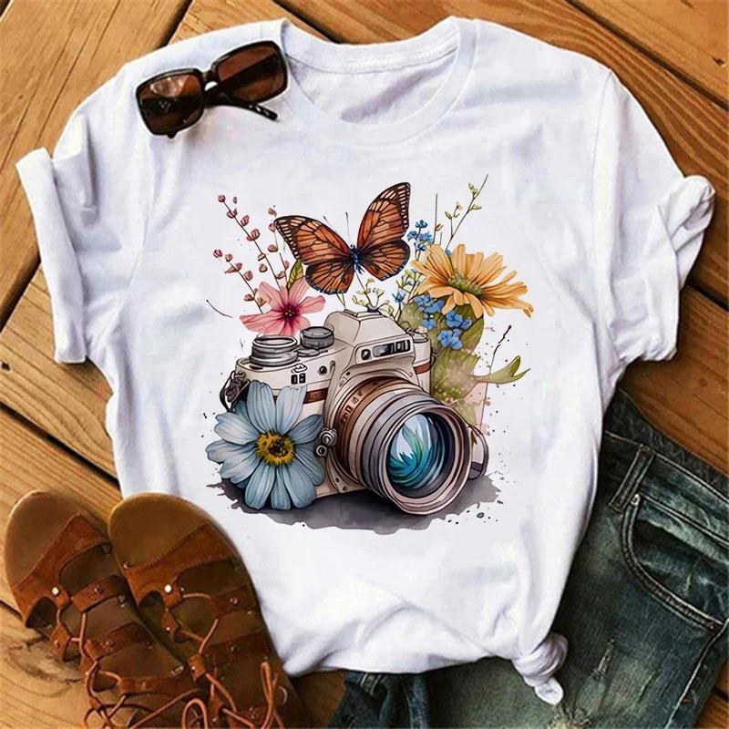 

Women s Butterfly Tree Print Harajuku T-Shirt Round Neck Top Short Sleeve Casual Summer Tee Shirt S