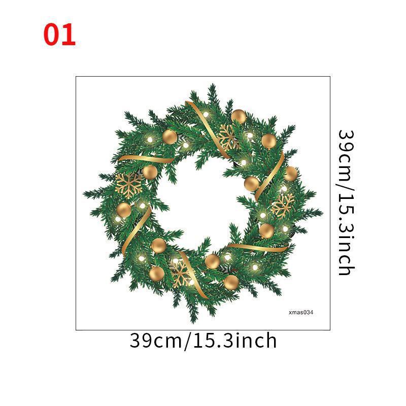 New Christmas Wreath Stickers Santa Claus Glass Window Stickers for Door Wall Decoration Wall Stickers Self-adhesive Home