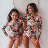Sexy backless one-piece women's hot spring surfing diving suit long-sleeved swimsuit printed anti-light slim fit
