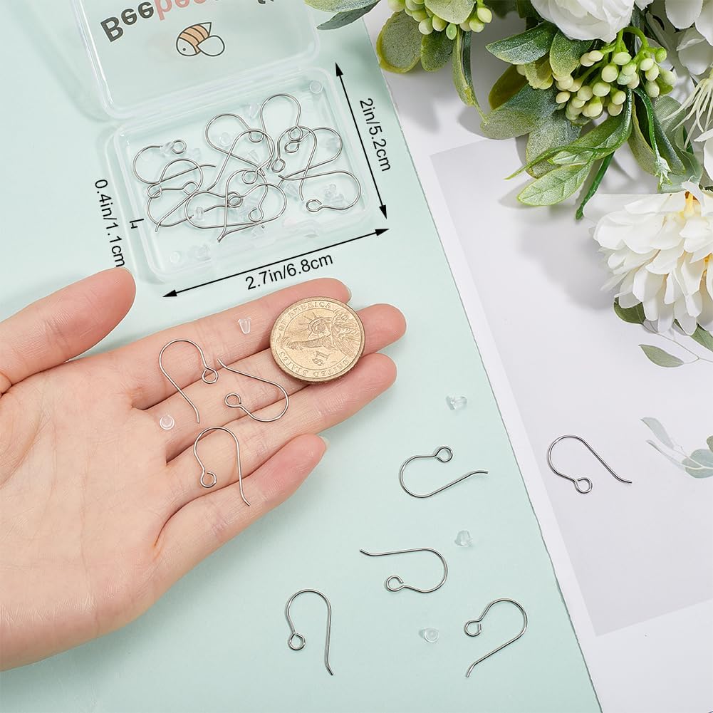 Beebeecraft 1 Box 20Pcs Pure Titanium Earring Fish Hooks Silver Earring Hooks for DIY Jewelry Making (21 Gauge)