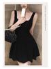 Women's French Hepburn Style Petite Spaghetti Strap Little Black Dress - Summer High-End Short Skirt