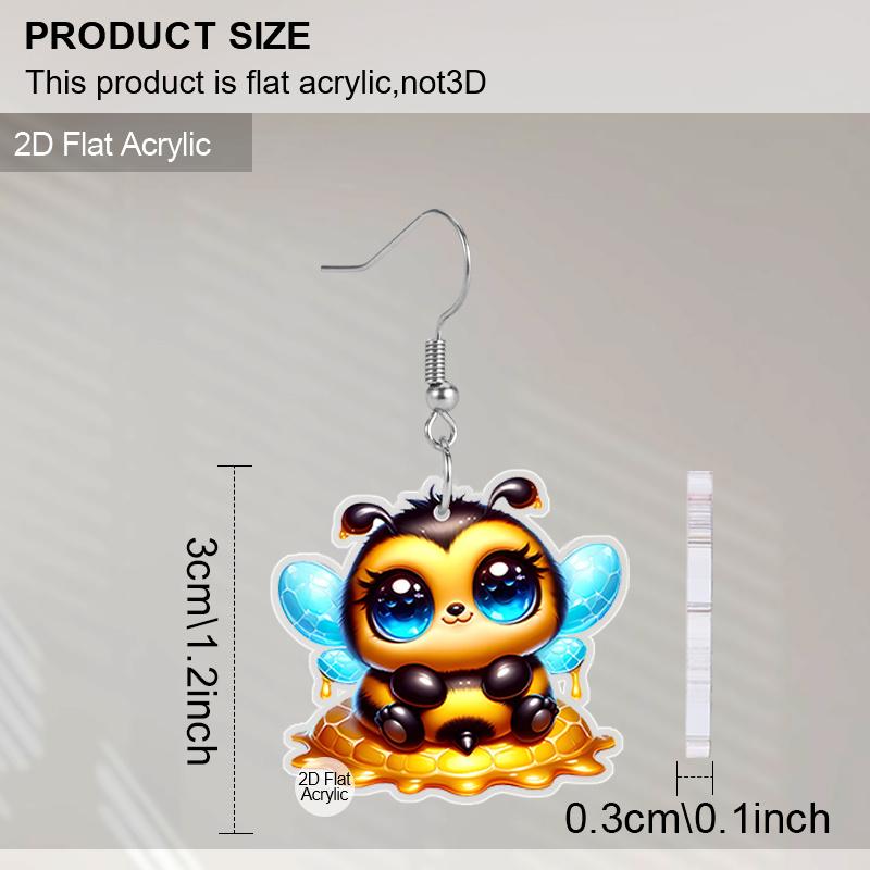 2D Cartoon Bee Pattern Ear Jewelry Dangle Earring Daily Outfits Party Accessories Perfect Gift for Family/ Friends