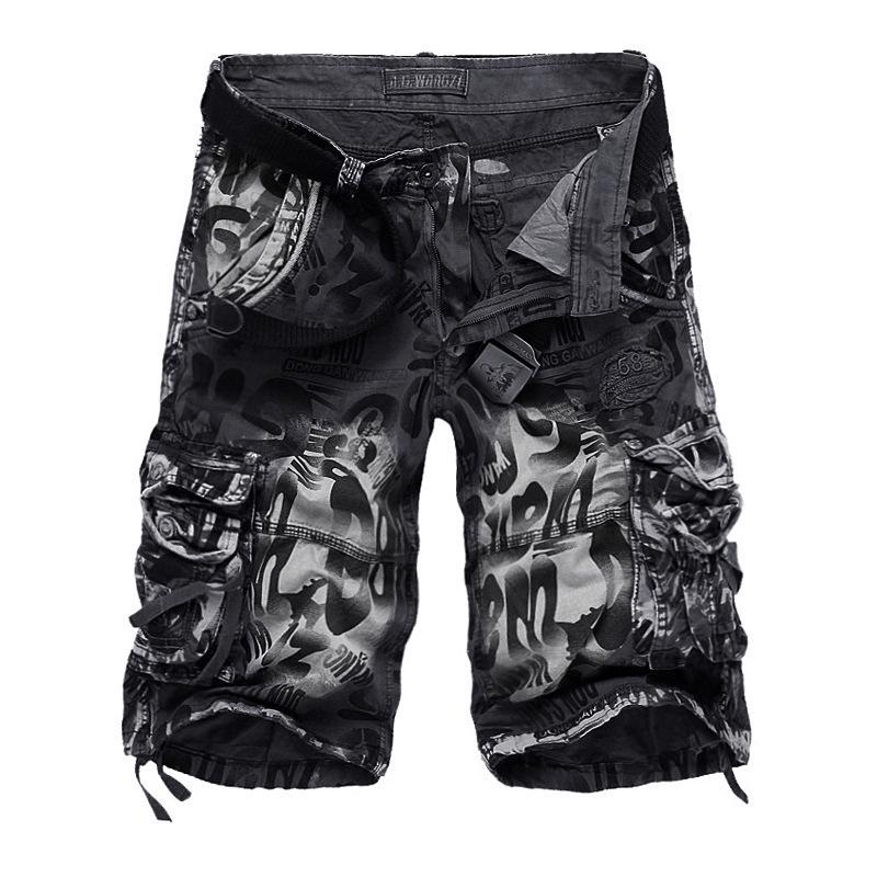 Men's Loose Tooling Camo Shorts Multi-pocket Five-point Medium Pants Monogram Print Shorts Plus Size