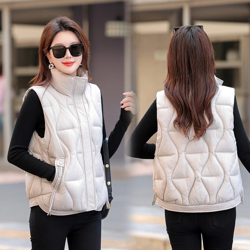 Autumn and winter new vest women's loose stand-up collar thickened down cotton jacket vest cotton vest outer wear