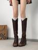 Retro brown V-mouth thick-heeled knight boots 2025 new women's versatile thin long boots high boots western boots