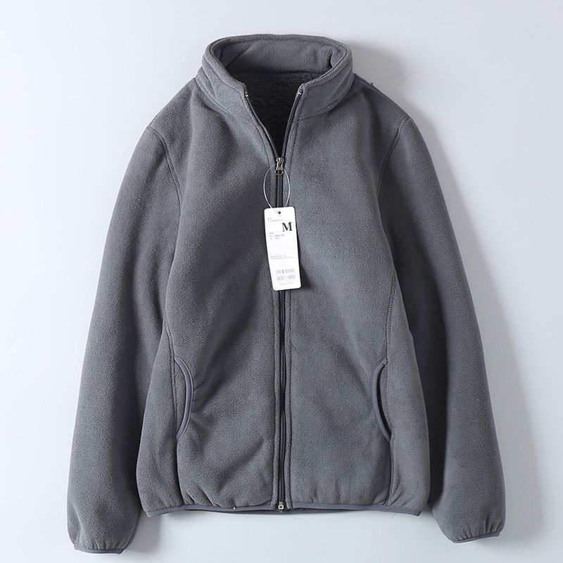 Export Single Order Autumn and Winter Men's and Women's Double-Layer Composite Fleece-Lined Thickened Lamb Wool Warm Stand-Collar Fleece Jacket