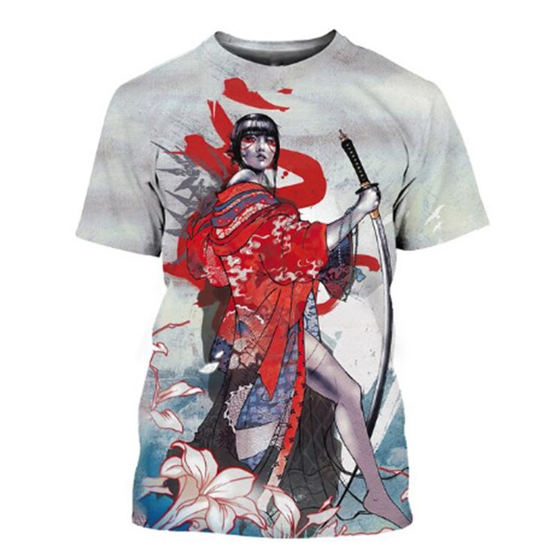 New Japanese Geisha 3D Print T-shirts Summer Men Woman Short Sleeve Tees Fashion Streetwear Harajuku