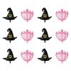 12Pcs Wicked Party Ballons Accessory Set Wicked Party Balloons Black Witch Hat and Pink Princess Crown Decoration
