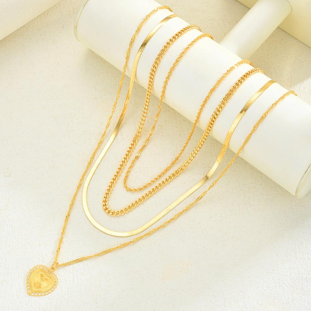 4pcs/Set Elegant Vintage Heart Pendant Necklaces For Women Fashion Minimalist Gold Color Necklace Daily Wear Party Jewelry Gifts