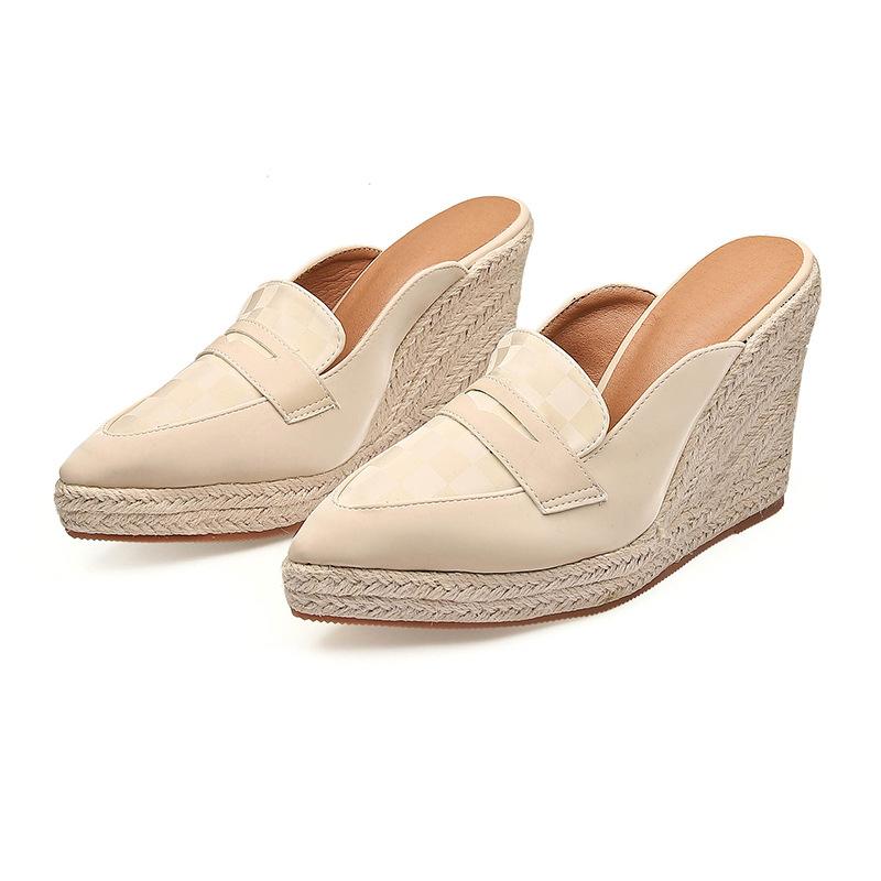 Pantofole da Casa alla Moda Scarpe con Plateau Punta Appuntita Tacchi da Donna a Zeppa Med Morbide Copertura Alta Cinturino con Fibbia Tessuto Elastico TPR Quadrato Sexy
