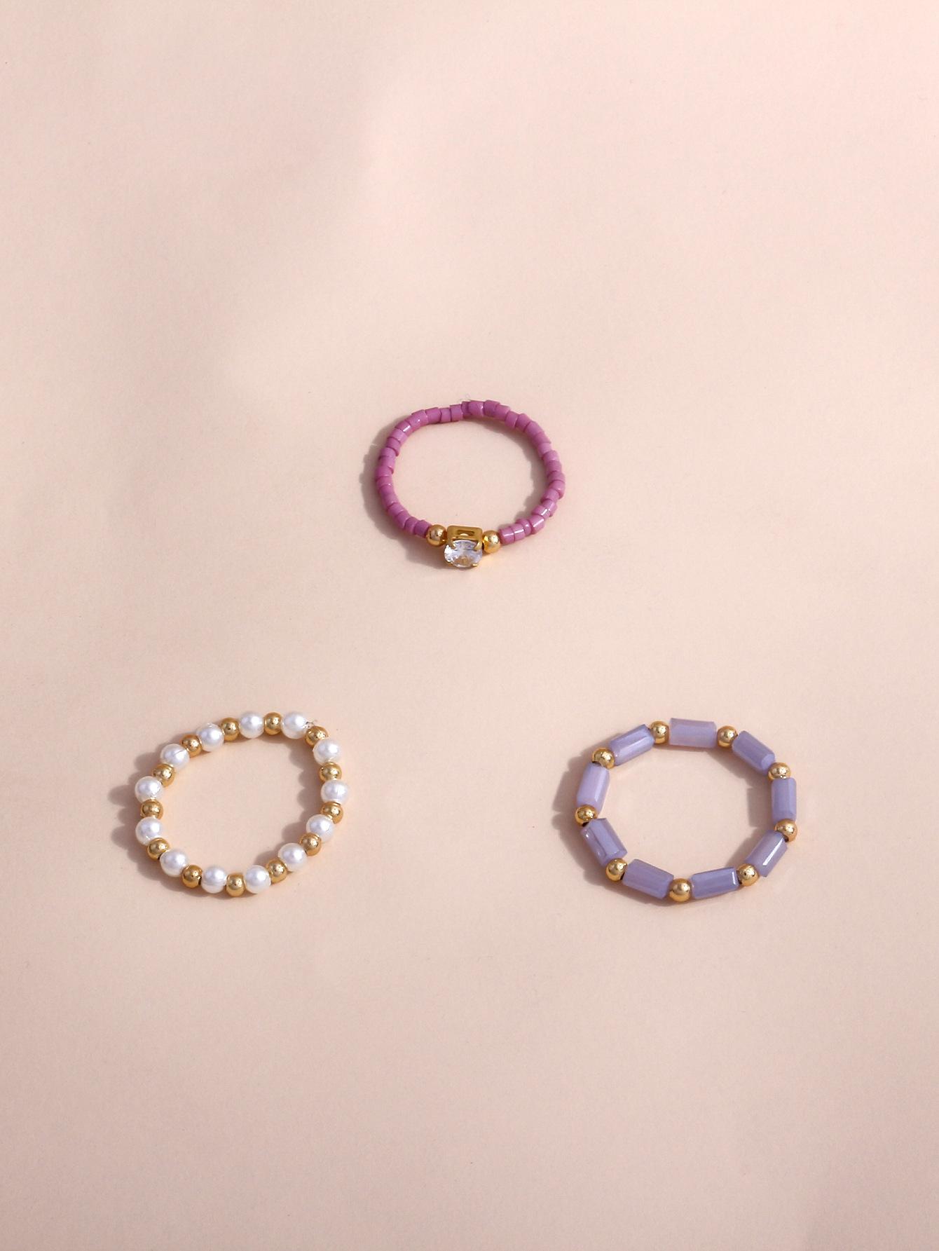 

3pcs Pearl Ring Ladies Simple Model Bohemian Style Hand Beaded Hand Jewelry For Holiday Party Free size