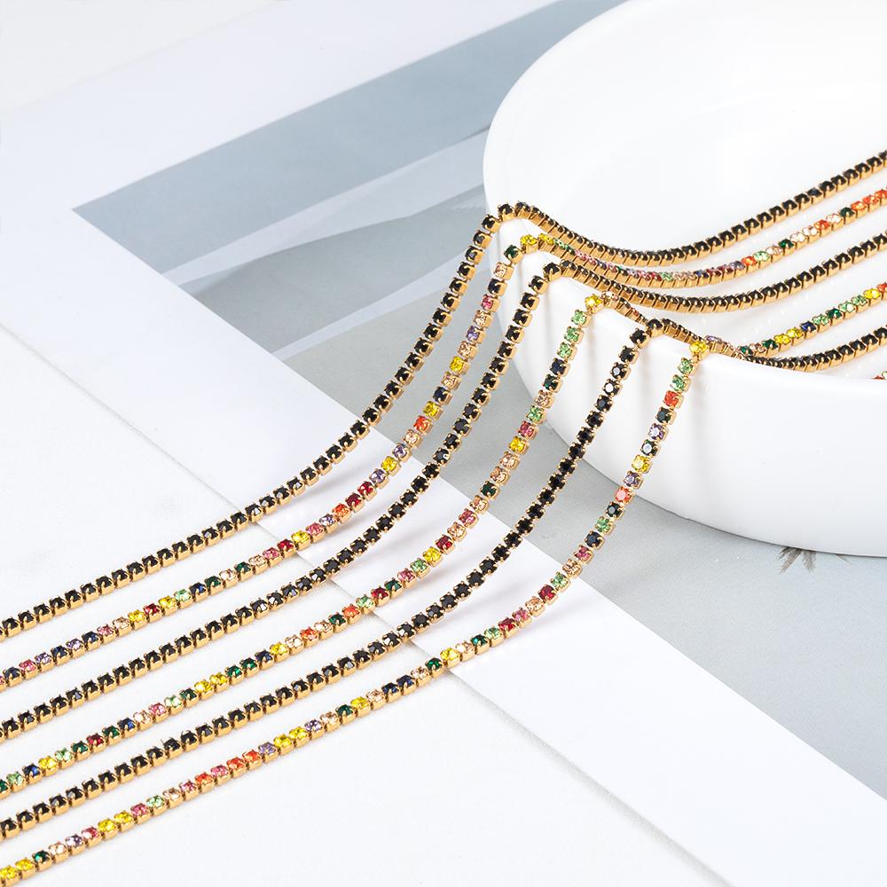 1Meter Stainless Steel Colorful Crystal Rhinestone Chain Sew-On Glue-On Trim Cube Chains for DIY Cloth Necklace Bracelet Choker
