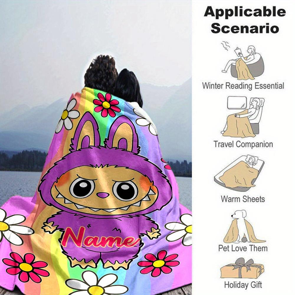 Cute Monster With Flowers Blanket With Customizable Name Comfortable In All Seasons Suitable For Sofas Beds Travel Camping And Office Decoration A