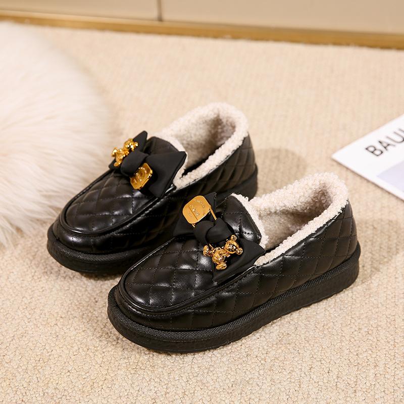 

Winter new women s snow boots leather surface waterproof, non-slip, warm, piled and thickened student cotton shoes 35