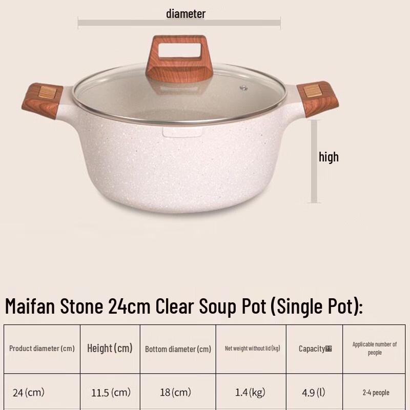 

Zhishi 24CM Maifan Stone Non-Stick Soup Pot