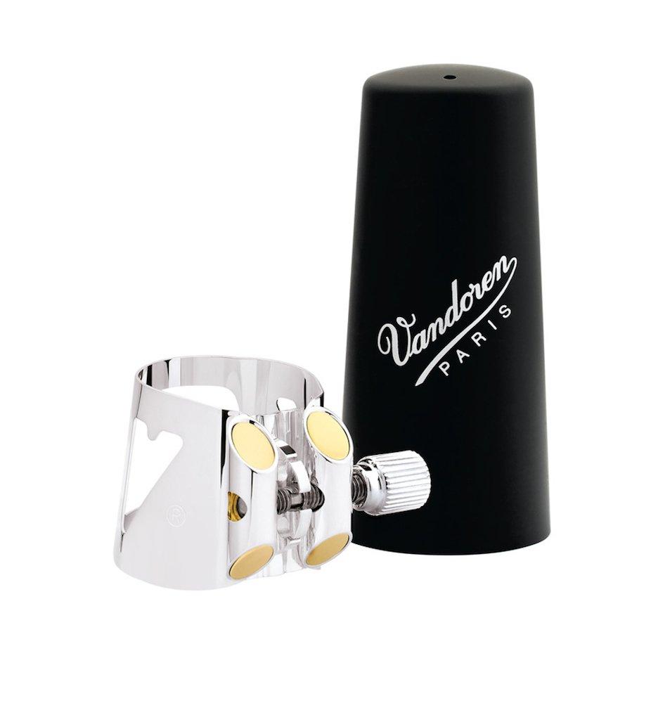 Vandoren E-flat Clarinet Ligature Optimum LC02P Silver-Plated with Plastic Cap - Symmetrical Even Tightening Three Plates