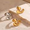 Fashion Minimalist Artistic Gold Color Stainless Steel Geometric Curved Teardrop Opening Rings for Women Daily Wear Jewelry Gift