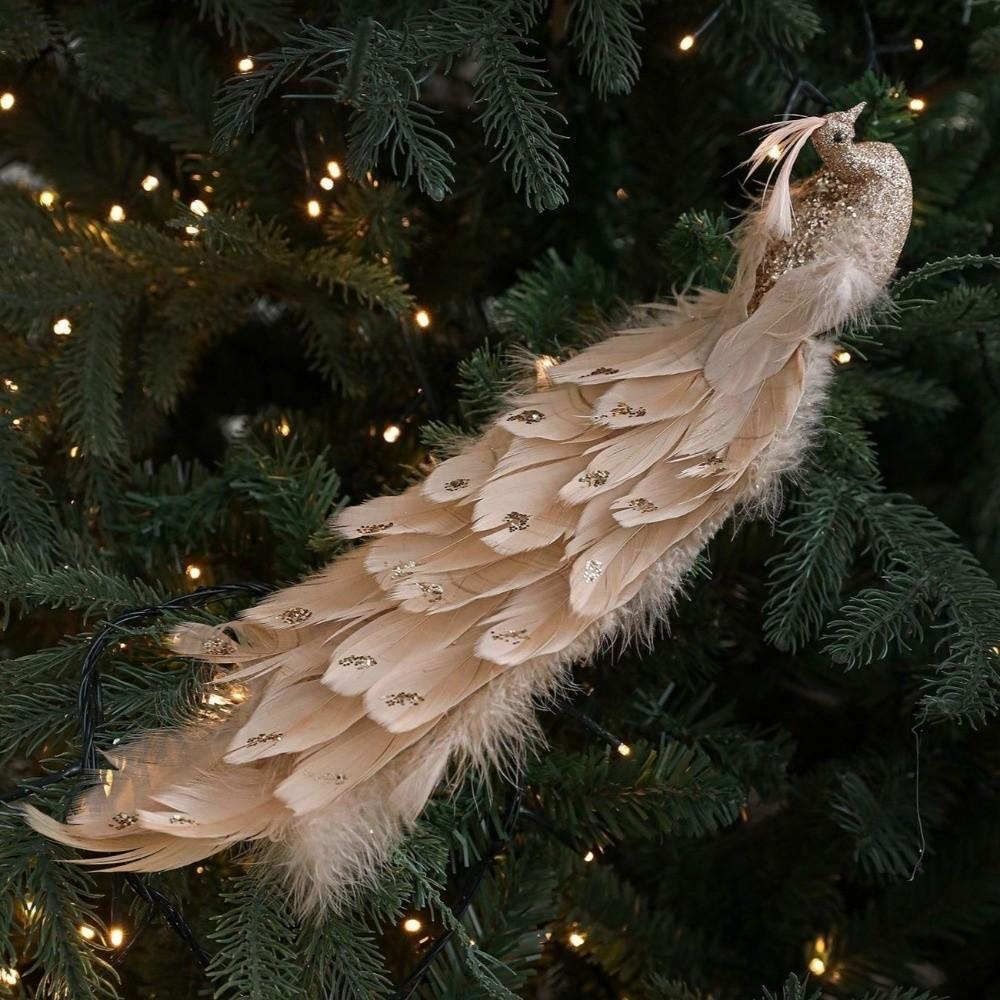 Colorful Artificial Christmas Peafowl Glitter Feather Simulation Peacock  Garden Decoration