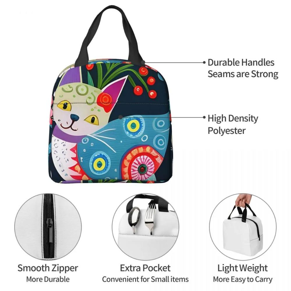Abstract Colorful Floral Cat Oil Painting Insulated Lunch Bag for Women Children Leakproof Food Boxes Thermal Lunch Box Tote