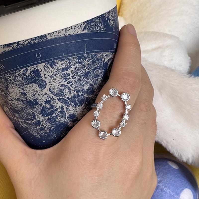 silver inlaid sparkling diamond oval Female Ring trend irregular hollow out rings for women exaggerated wedding gift resizable