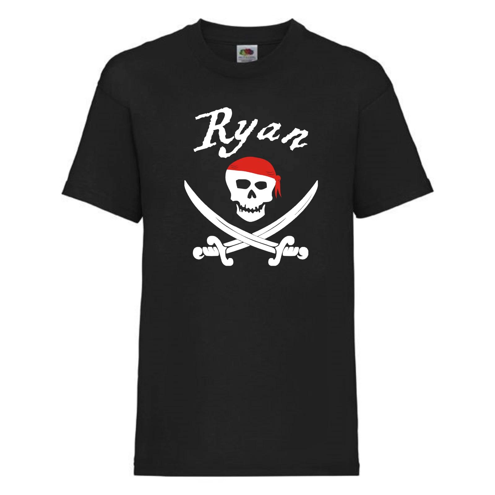 Kids Pirate Skull and Crossbones T-Shirt Personalised, Customised Birthday Gift M