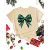 Women's Christmas Short Sleeve Green Sequin Bow Print Round Neck Casual T-Shirt Fashionable Clothing