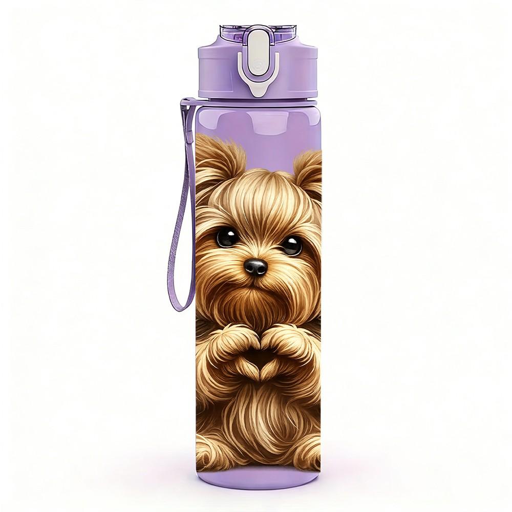 1PC Yorkshire Terrier Dog Cartoon Print 750ml Color Plastic Sports Water Bottle Leakproof Flip Straw Lid Suitable for Sports Office Home Use