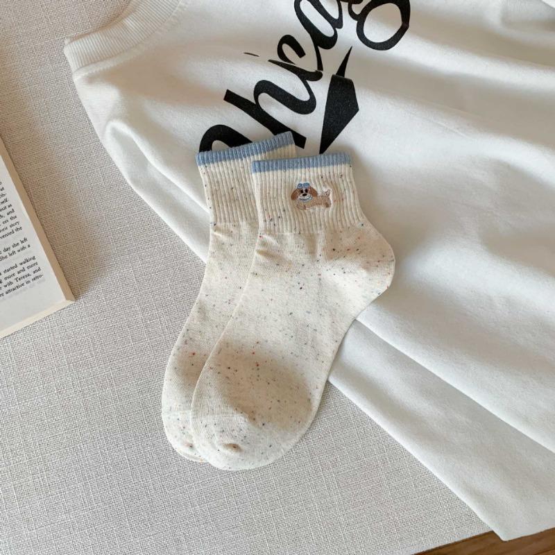 

Женские весенне-летние носки без косточек для отдыха, с милой вышивкой и новой цветовой комбинацией 1 pair синий