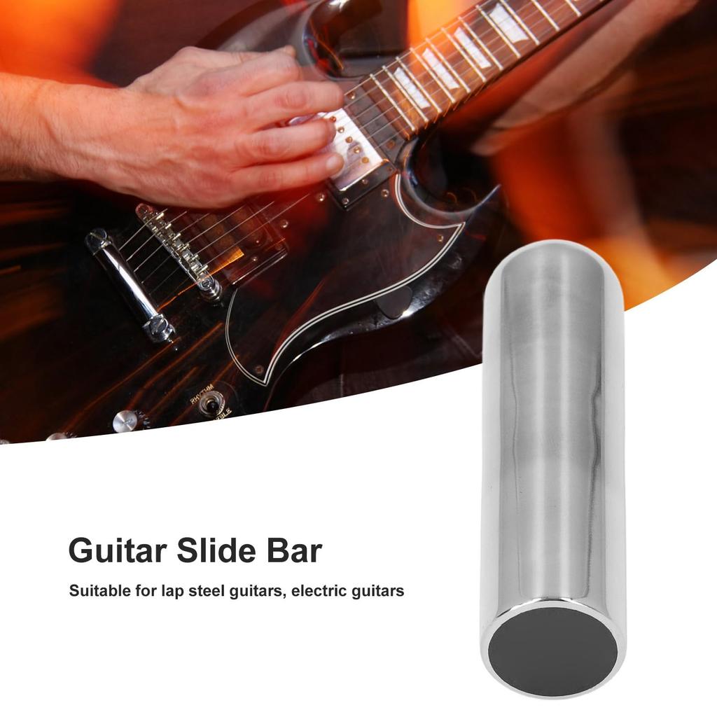 Stainless Steel Bass Slide, Guitar Slide, Tone Bar, Guitar Accessory with Thumb and Finger Picks and Paddles