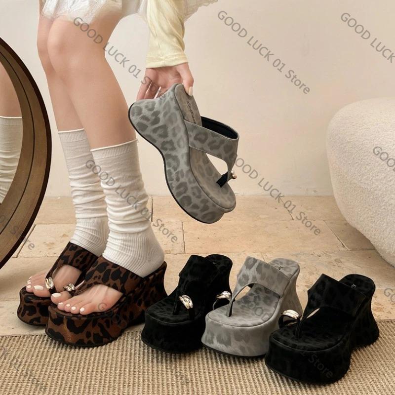 Fashion 2025 Summer Platform Wedges Woman Clip Toe Slippers Fashion Thick Bottom High Heels Party Slides Shoes