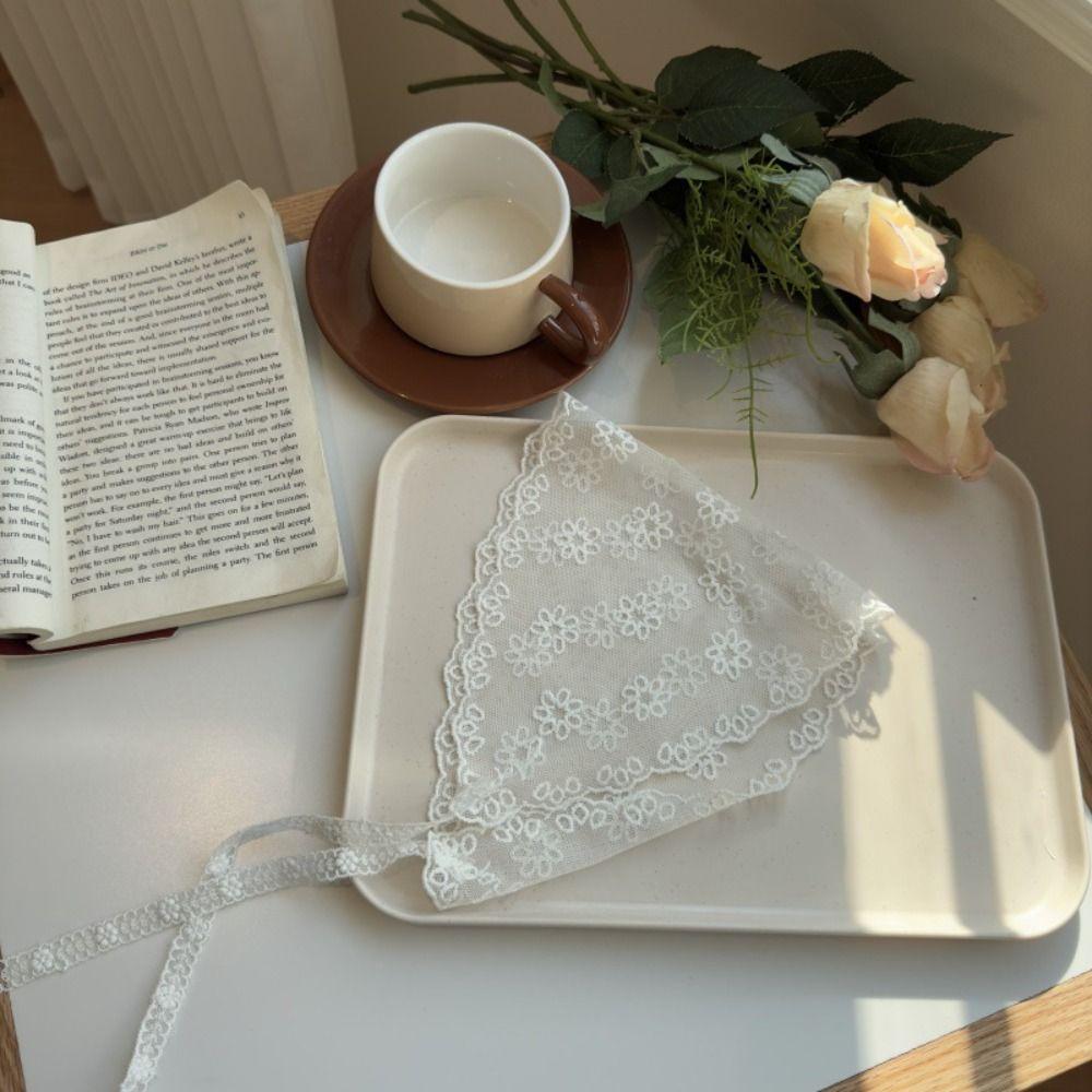 Flower Embroidery Lace Hair Scarf Bowknot Triangle Headband Elegant Triangle Bandana Travel