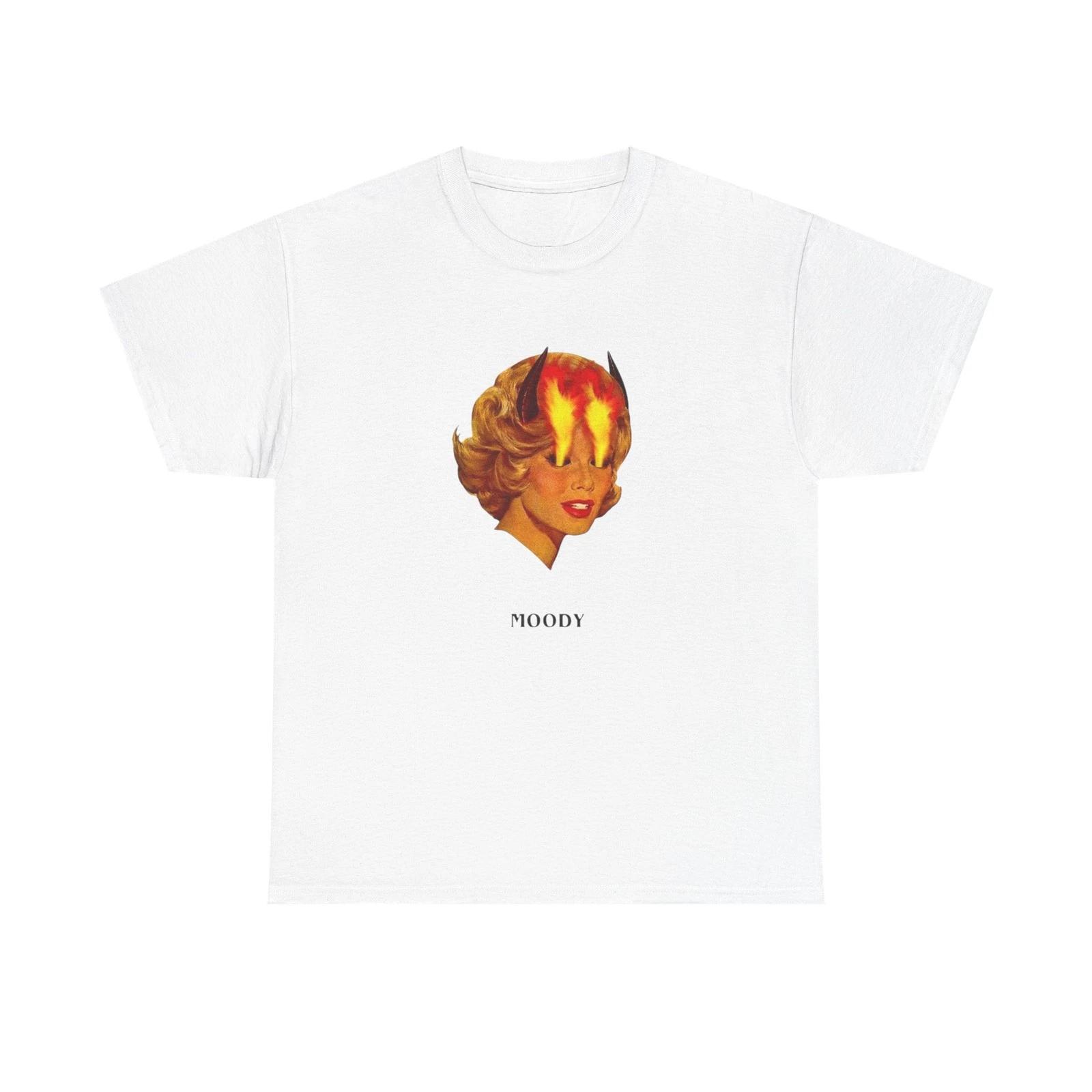 

Moody Fire Eyes Model Vintage Graphic T-Shirt Women s Heavy Comfy Cotton Tee 4XL