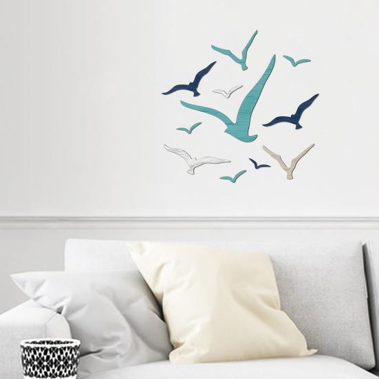 11 Pcs Wood Nautical Seagull Wall Art Handmade Coastal Theme Wall Decor Vintage Flying Sea Bird Wall Sculpture for Home Bathroom Lake House