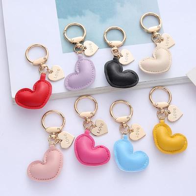 New Colorful Leather Heart Keychain - Cute Alloy Pendant Accessory