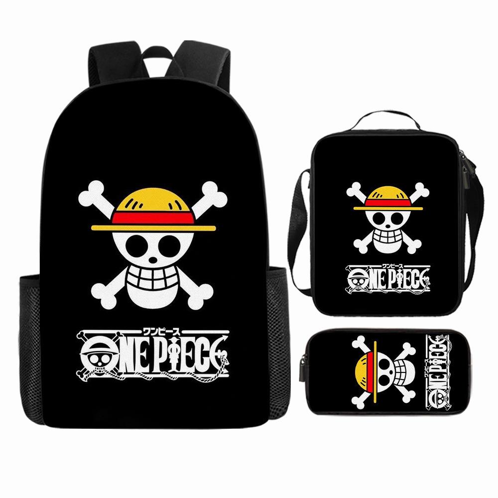 Anime Rucksack Set One Piece Naruto Schultasche für Jungen Schüler Laptop Rucksack Umhängetasche Federmäppchen 3-teilig Große Kapazität Wasserdicht